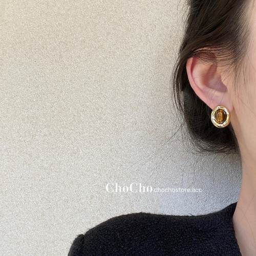 chocho/焦糖栗子棕 925银针秋冬复古美拉德高级感耳钉气质耳饰女 - 图0