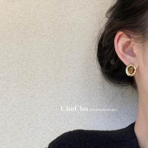 chocho/焦糖栗子棕 925银针秋冬复古美拉德高级感耳钉气质耳饰女 - 图2