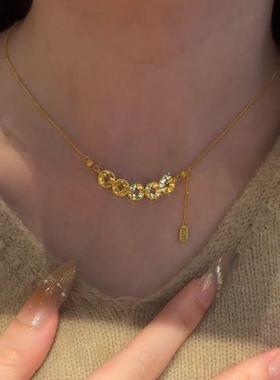 五帝钱币流苏项链女新中式古法金色碎碎冰招财进宝吊坠锁骨链饰品