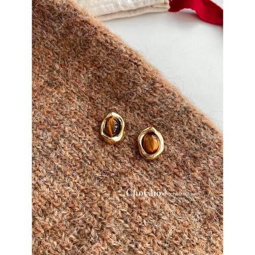 chocho/焦糖栗子棕 925银针秋冬复古美拉德高级感耳钉气质耳饰女 - 图3