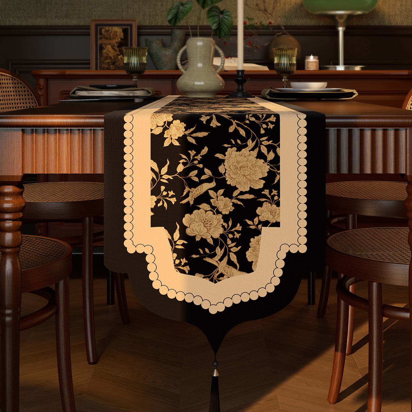 中古风餐桌桌旗轻奢高端长条茶席茶桌垫布餐边柜防水桌布茶几茶旗,淘宝优惠券,粉丝福利购,淘宝优惠卷