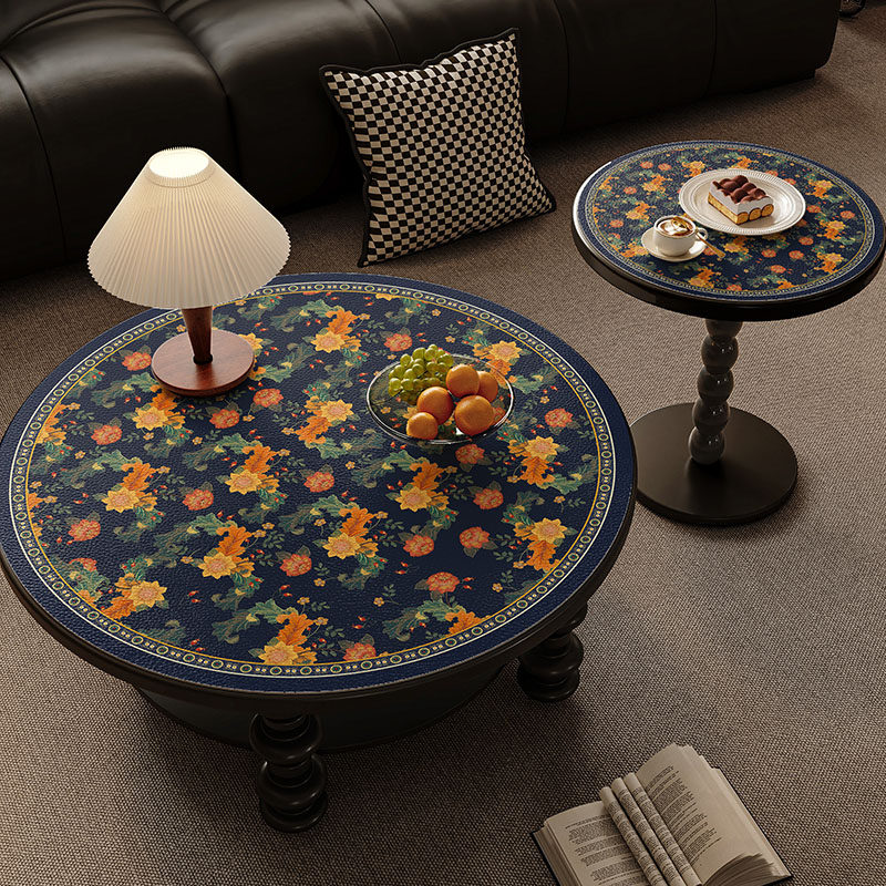 小茶几圆桌桌布美式高级感轻奢防水防油氛围感免洗皮革圆形桌垫,淘宝优惠券,粉丝福利购,淘宝优惠卷