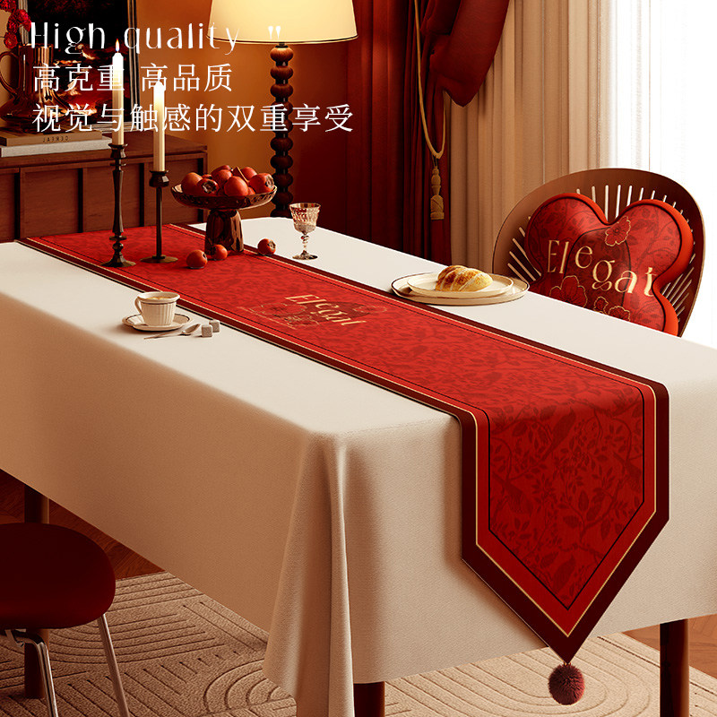 美式新年桌旗轻奢高端氛围感布置红色茶桌餐桌旗布电视柜斗柜盖布,淘宝优惠券,粉丝福利购,淘宝优惠卷