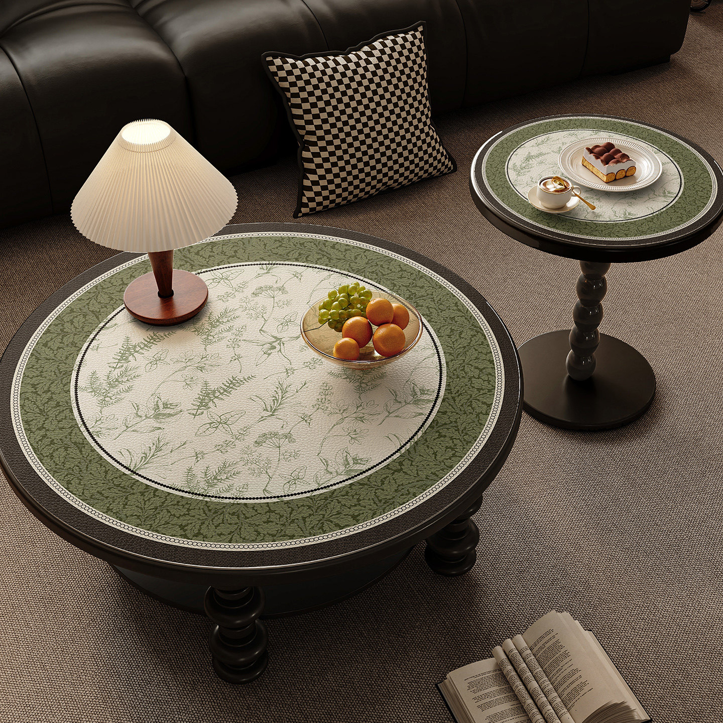 中古风圆桌桌垫小茶几桌布防水防油免洗高级感圆形边几台面保护垫,淘宝优惠券,粉丝福利购,淘宝优惠卷