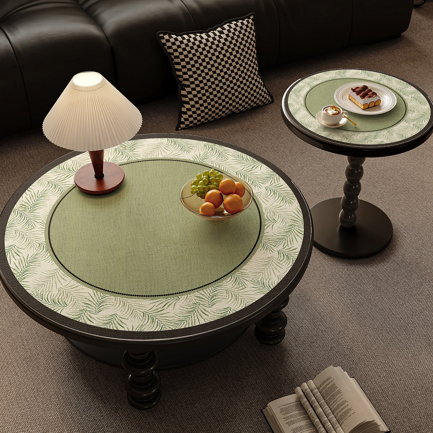 中古风圆桌桌垫小茶几桌布防水防油免洗高级感圆形边几台面保护垫,淘宝优惠券,粉丝福利购,淘宝优惠卷