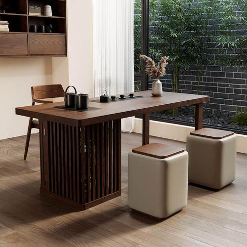 阳台实木茶桌简约现代家用客厅办公小茶台北美白蜡木茶盘茶几一体 - 图0