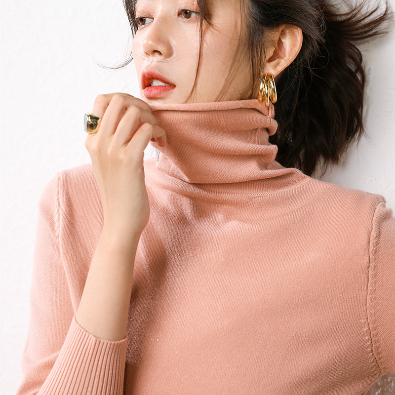 【第二件0元】堆堆领韩版高领套头针织打底衫宽松长袖大码毛衣女59.90元包邮