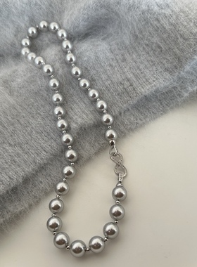 新款秋冬真多麻色人造珍珠八字扣隔珠毛衣链高级感百搭串珠项链