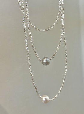 手工通体S925银施家珍珠碎银子项链简约小众可叠戴超闪锁骨链