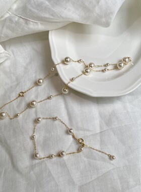 新款人造珍珠美产14k包金错落满天星简约百搭锁骨链小众颈链手链