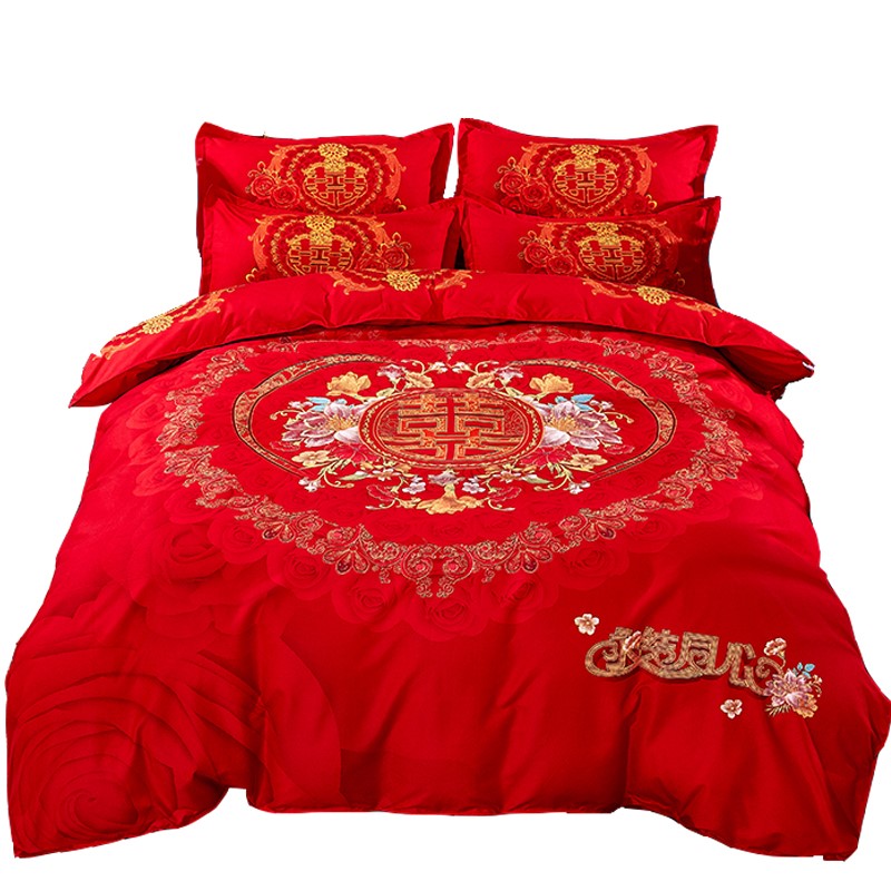 床单大红色喜婚庆四件套婚礼床上用品1.8m2.0m新婚房加厚结婚被套