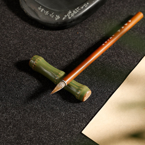 陶瓷竹节笔搁 可爱日式多功能笔架文房四宝摆件小镇尺镇纸压纸 - 图0