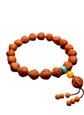 龙纹桃核雕刻财神手链弥勒佛财弥文E玩核雕手串桃木桃胡手雕小核