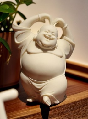 开心笑脸弥勒佛防象牙果雕高端茶空间摆件茶宠装饰工.艺品精雕件
