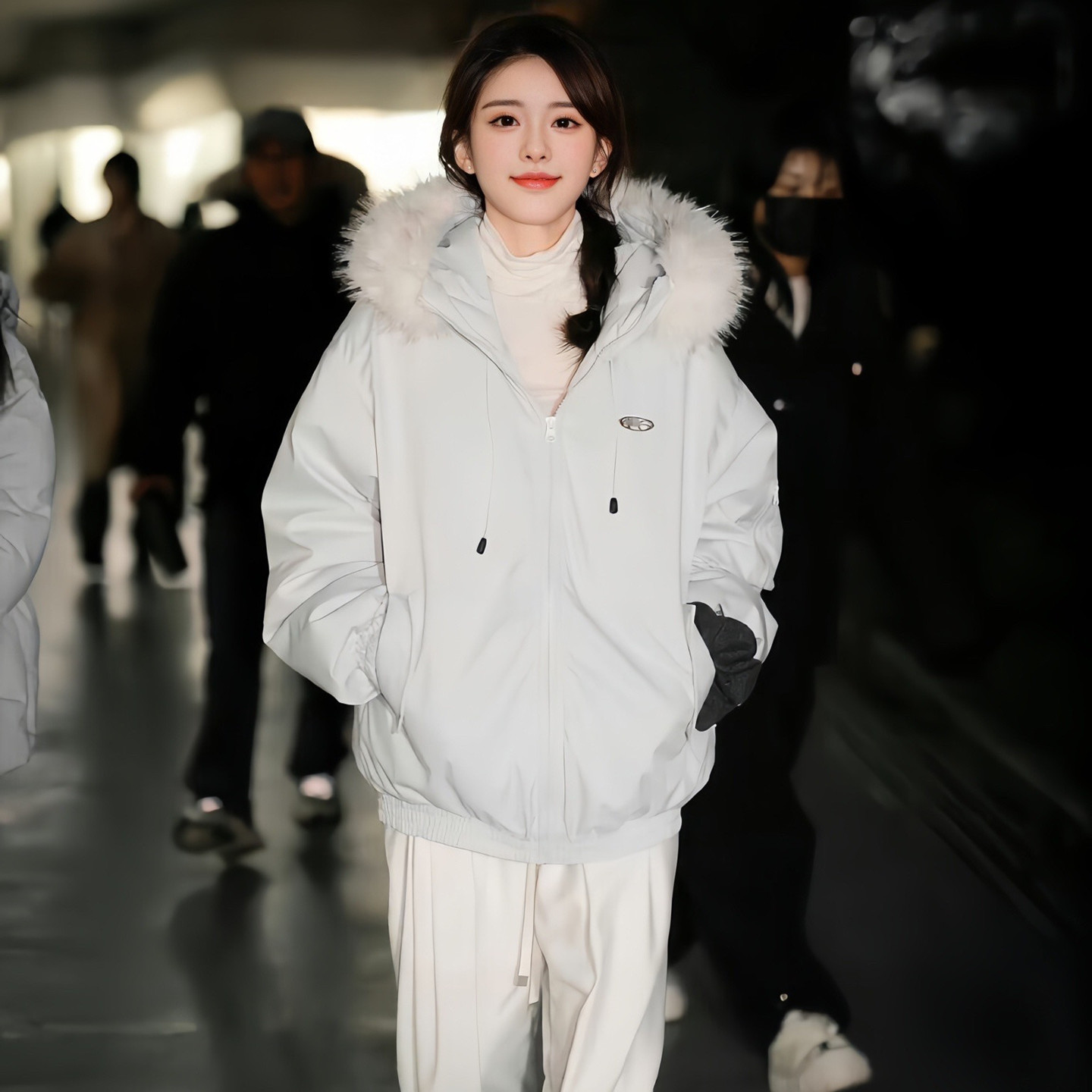 赵露思同款毛领羽绒棉服女冬季2025新款美拉德派克服加厚棉袄外套 - 图3