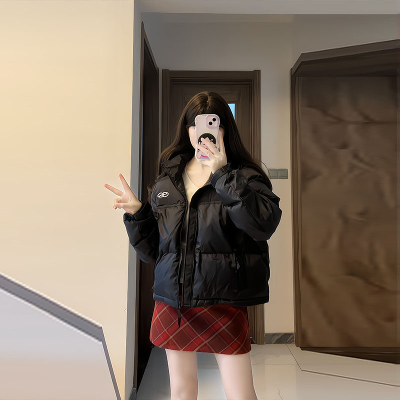 韩版小个子黑色立领刺绣羽绒服女2025冬季新款宽松短款白鸭绒外套,淘宝优惠券,粉丝福利购,淘宝优惠卷