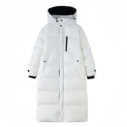 中长款白色连帽羽绒棉服女冬加厚2025年新款时尚休闲百搭面包服潮 - 图0