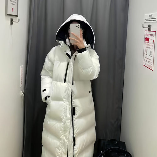 中长款白色连帽羽绒棉服女冬加厚2025年新款时尚休闲百搭面包服潮 - 图1