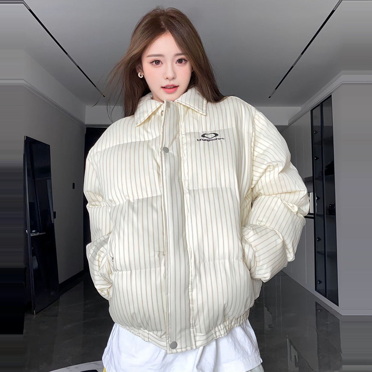 美式复古短款条纹羽绒棉袄女冬2025年巨好看超火洋气小个子面包服,淘宝优惠券,粉丝福利购,淘宝优惠卷