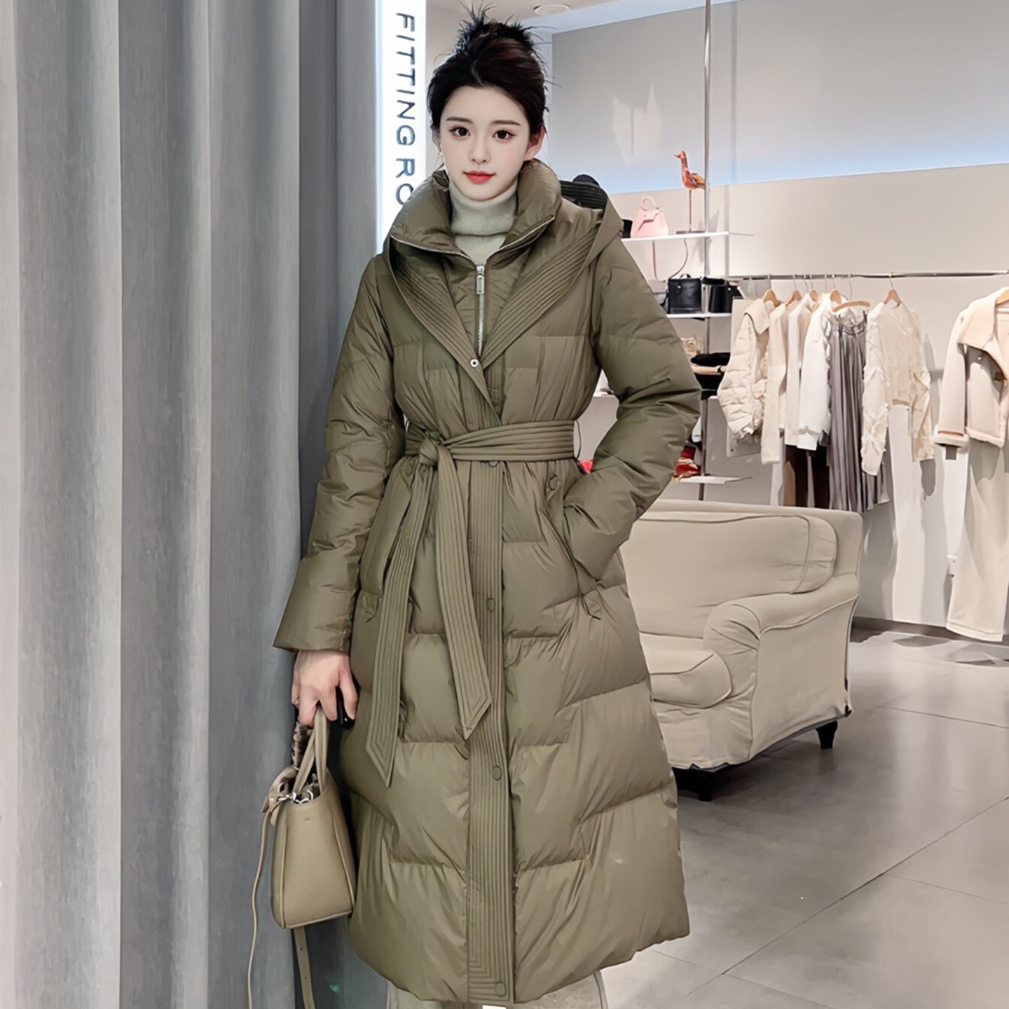 90白鸭绒长款过膝连帽羽绒服女冬2025年巨好看时尚洋气保暖外套潮 - 图1