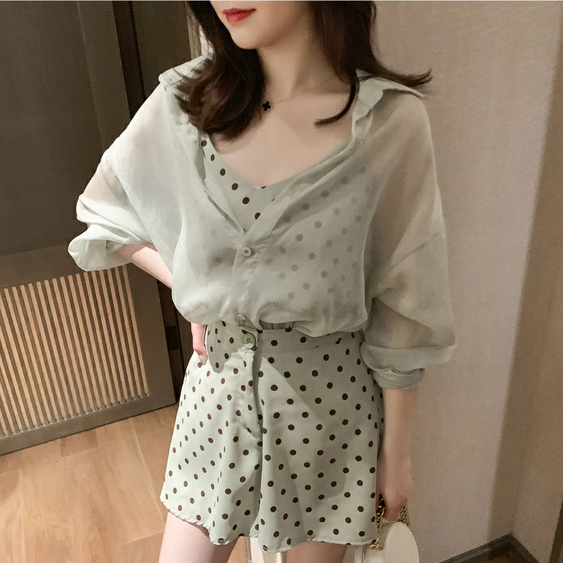 晶煊旗舰店网红爆款炸街三件套洋气减龄套装女2022年夏装新款显瘦雪纺防晒衫3