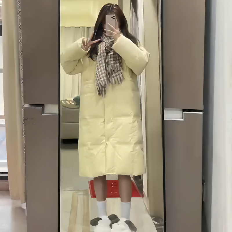女神保命穿搭中长款立领羽绒服女冬2025年新款韩版宽松白鸭绒外套 - 图2