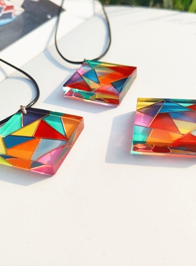 鹊踏枝手作情侣几何图形拼色项链