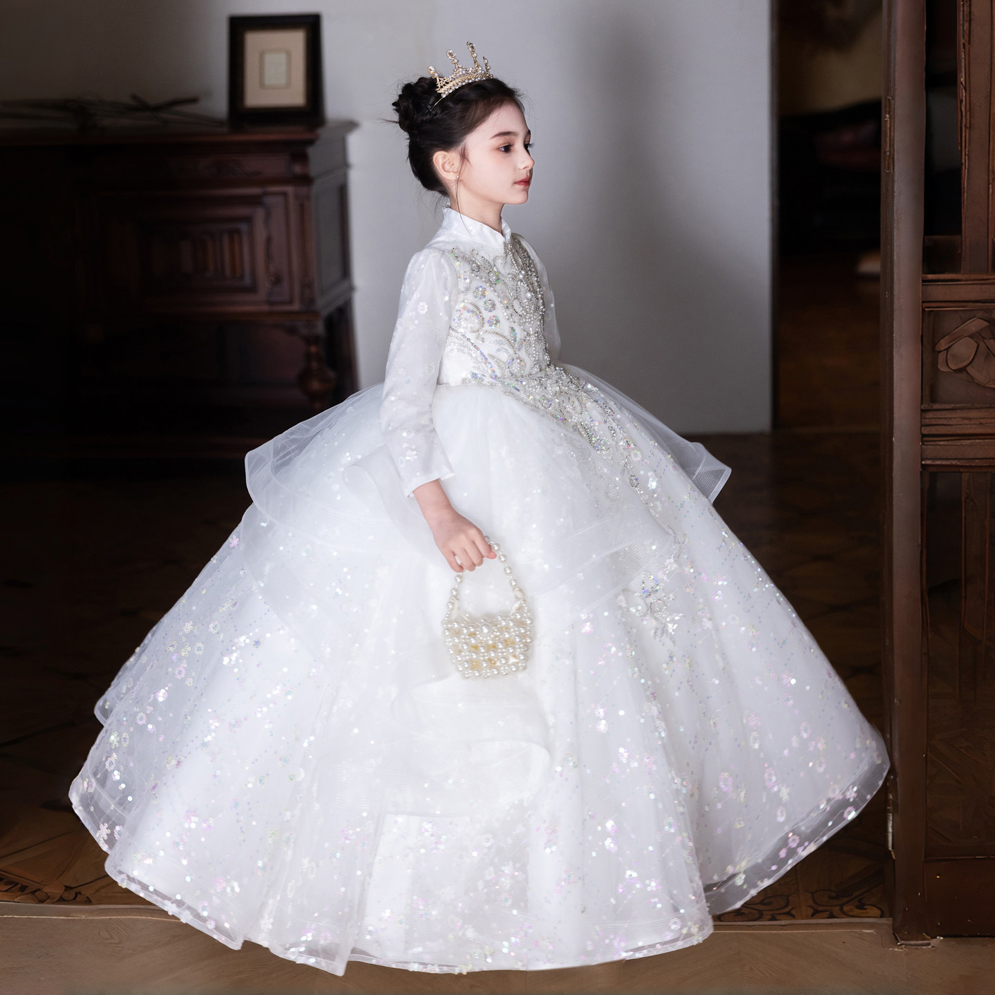 高端版白色女童礼服生日公主裙花童婚礼小女孩钢琴演奏儿童演出服,淘宝优惠券,粉丝福利购,淘宝优惠卷