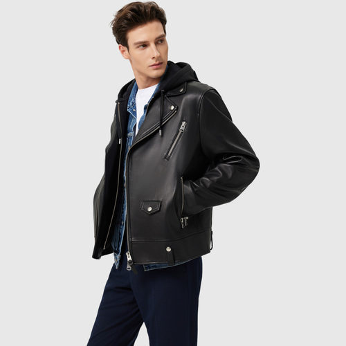 MACKAGE男士 MAGNUS可拆卸连帽机车帅气休闲皮衣外套上衣情侣款 - 图0