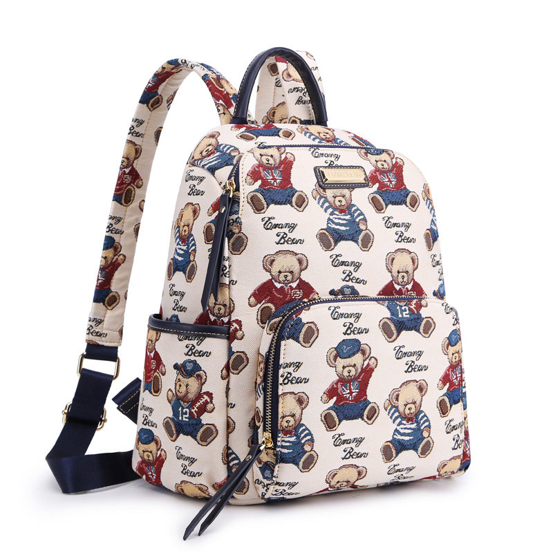 小熊依恋布艺女2019新款韩版双肩包 pjev双肩背包