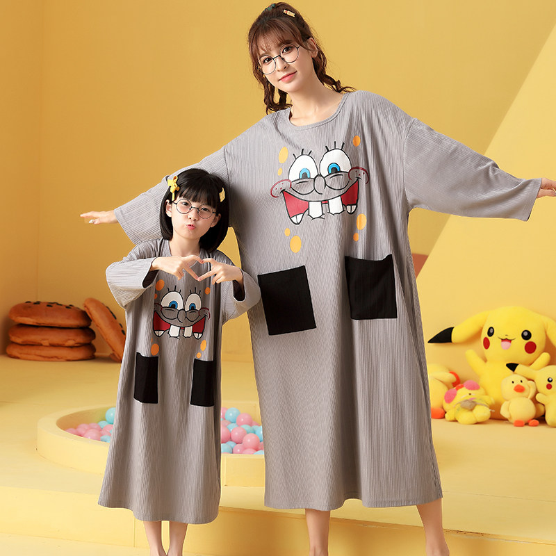 春秋季纯棉睡裙亲子母女长袖连体衣 冉影睡裙