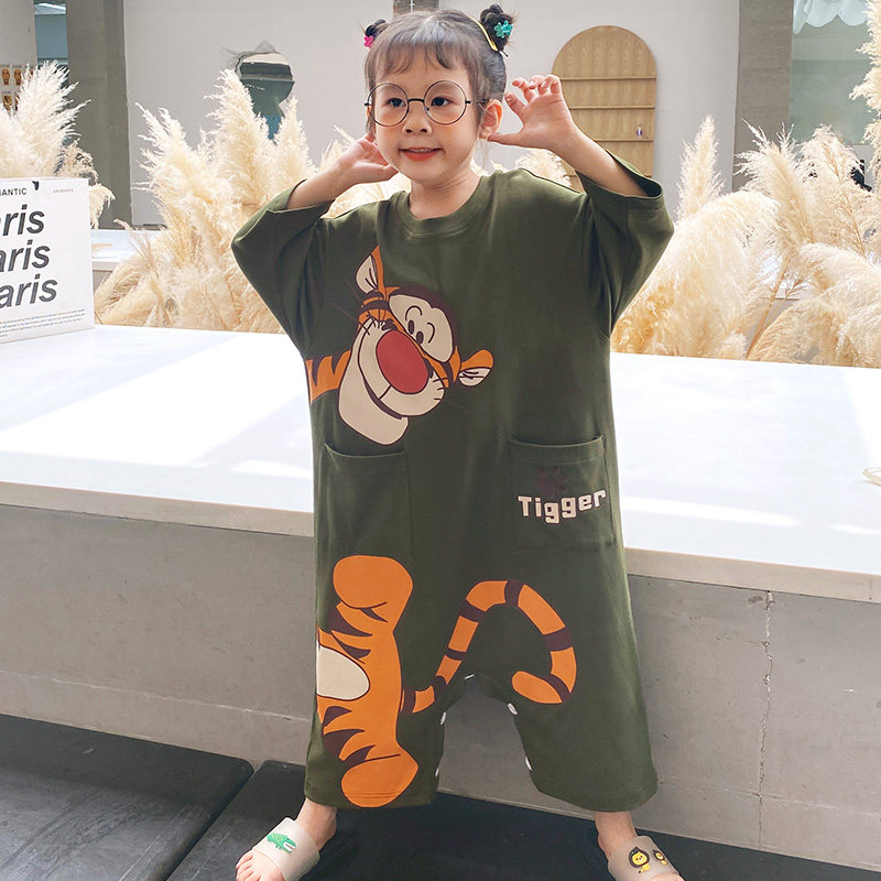 连体春秋季防踢纯棉长袖小女孩睡衣 冉影睡衣/家居服套装