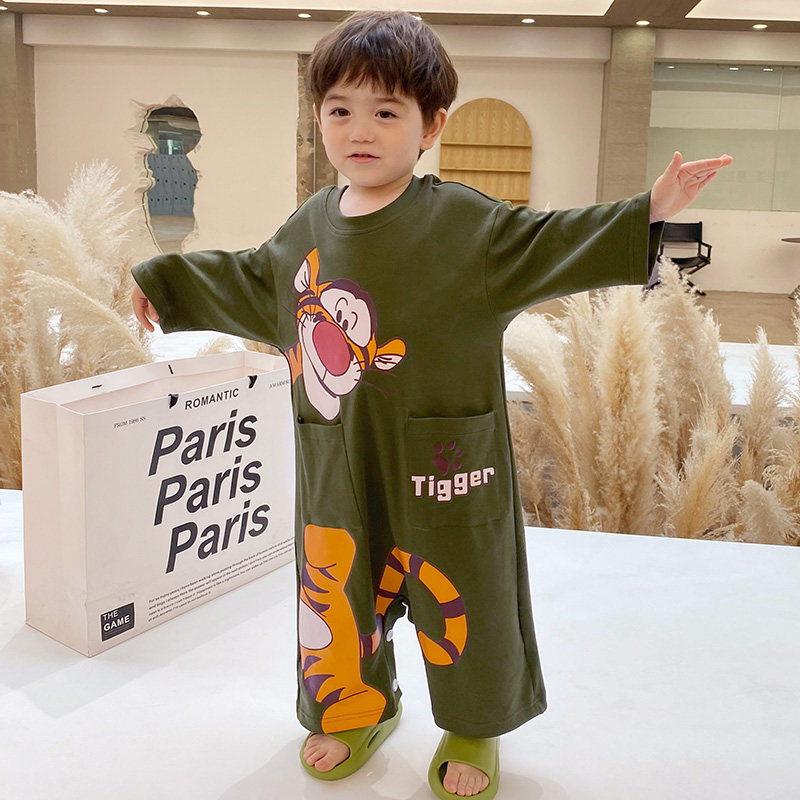 连体春秋纯棉长袖男孩中小童睡衣 冉影睡衣/家居服套装