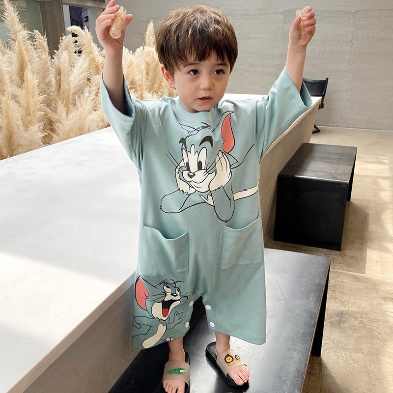 连体春秋纯棉长袖男孩中小童睡衣 冉影睡衣/家居服套装