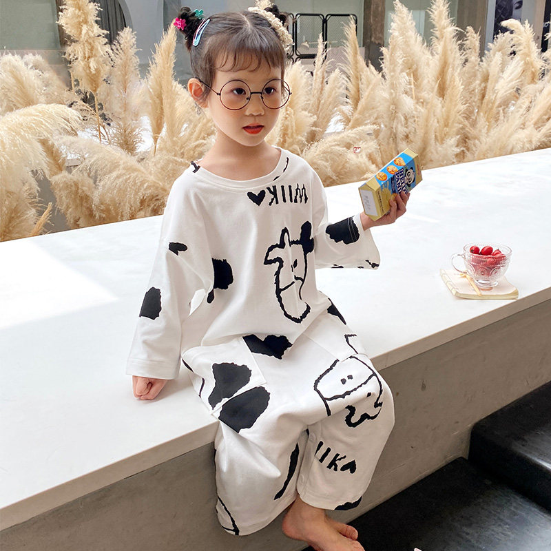 连体春秋季防踢纯棉长袖小女孩睡衣 冉影睡衣/家居服套装