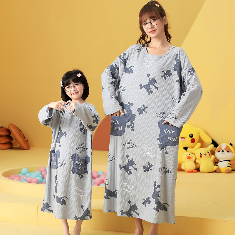 春秋季纯棉睡裙亲子母女长袖连体衣 冉影睡裙