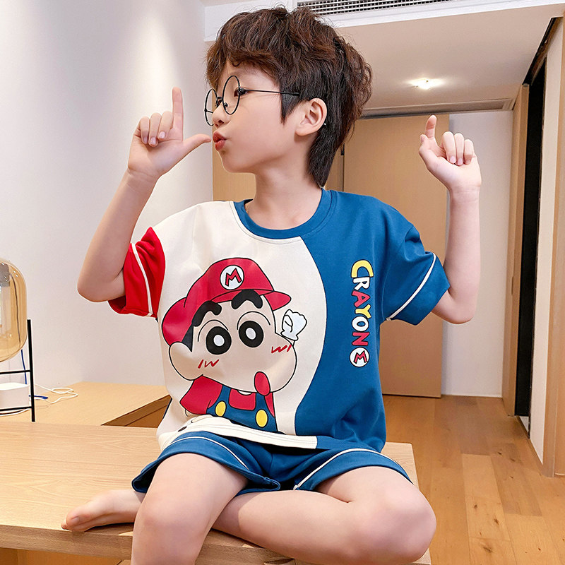 儿童男孩夏天纯棉短袖中小童睡衣 冉影睡衣/家居服套装