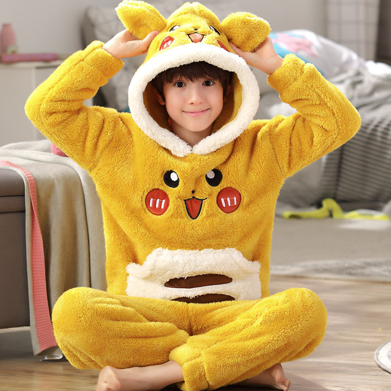 皮卡丘男孩加厚加绒法兰绒可爱睡衣 冉影睡衣/家居服套装