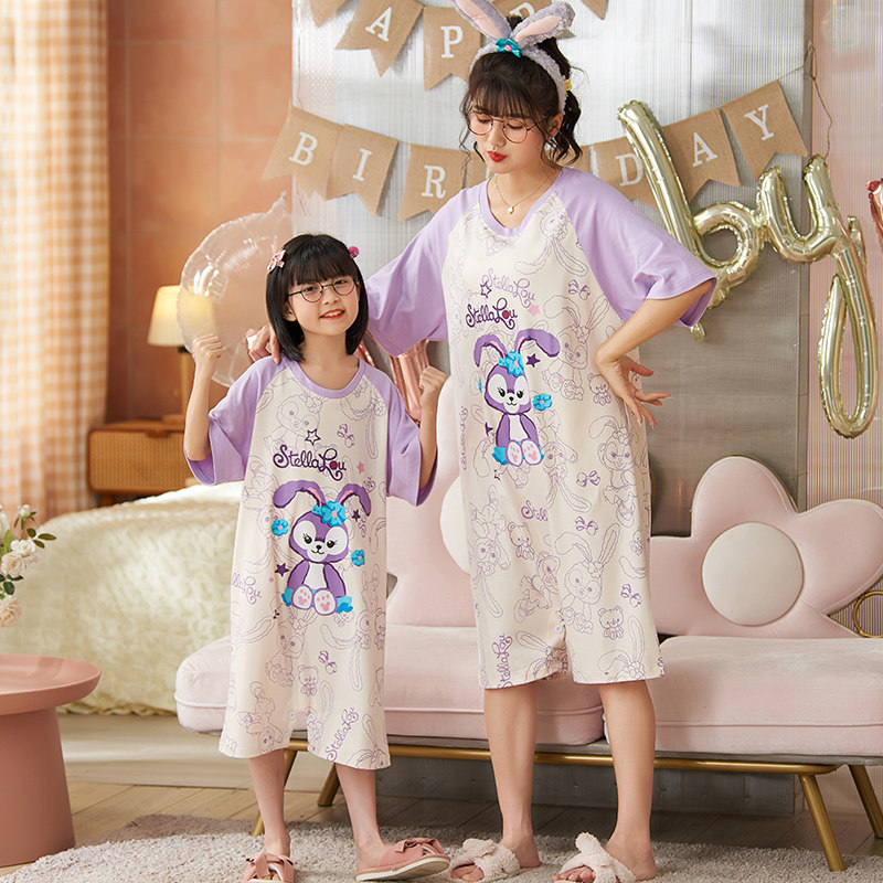 莫代尔夏季母女连体短袖可爱睡裙 冉影睡衣/家居服套装