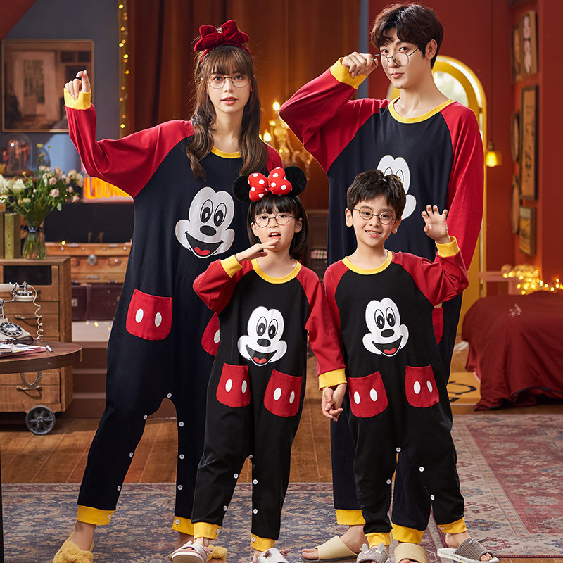皮卡丘亲子母女纯棉连体衣长袖睡衣 冉影睡衣/家居服套装