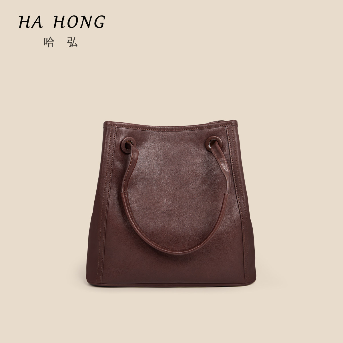 Hahong first-layer cowhide classic large-capacity armpit bag bucket bag new retro commuter tote bag lazy and relaxed