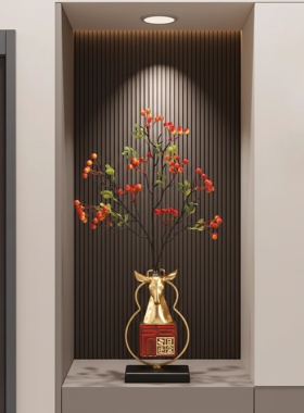 新中式福字鹿头花瓶摆件