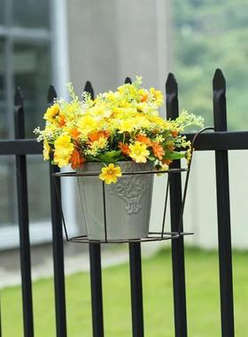 阳台花盆悬挂式花架栏杆护栏壁挂铁架绿萝多肉盆栽花圆形置物架铜