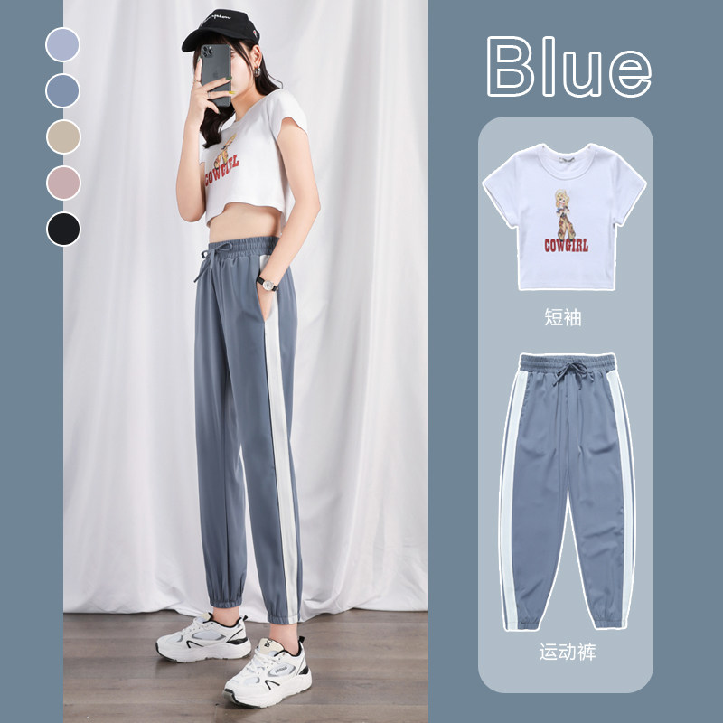 冰丝女春宽松束脚休闲速干运动裤 网莎休闲裤