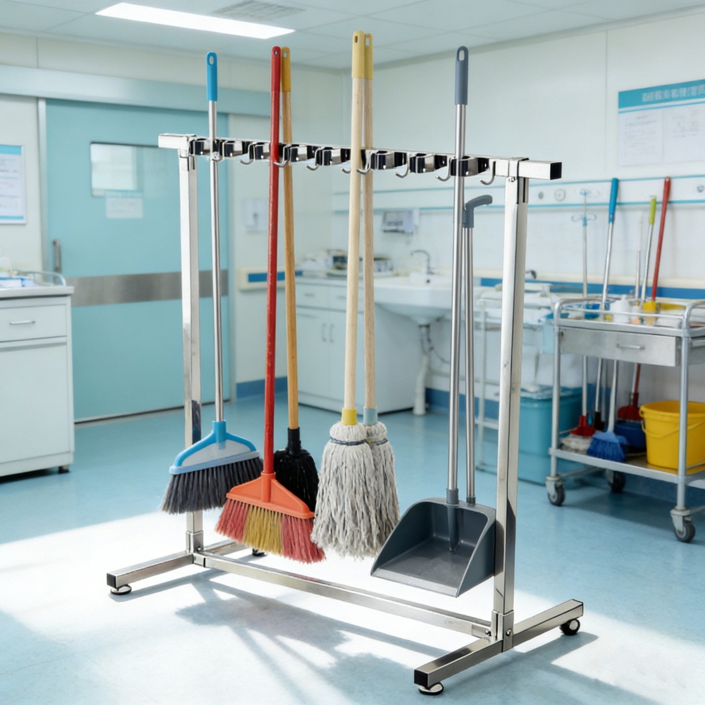 沛晴 置地式不锈钢钩加固拖把架扫把挂簸箕移动卫生架子围裙挂架,淘宝优惠券,粉丝福利购,淘宝优惠卷