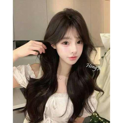 哼唧假发女日常网红中分长卷发自然新款逼真全头套式 - 图1