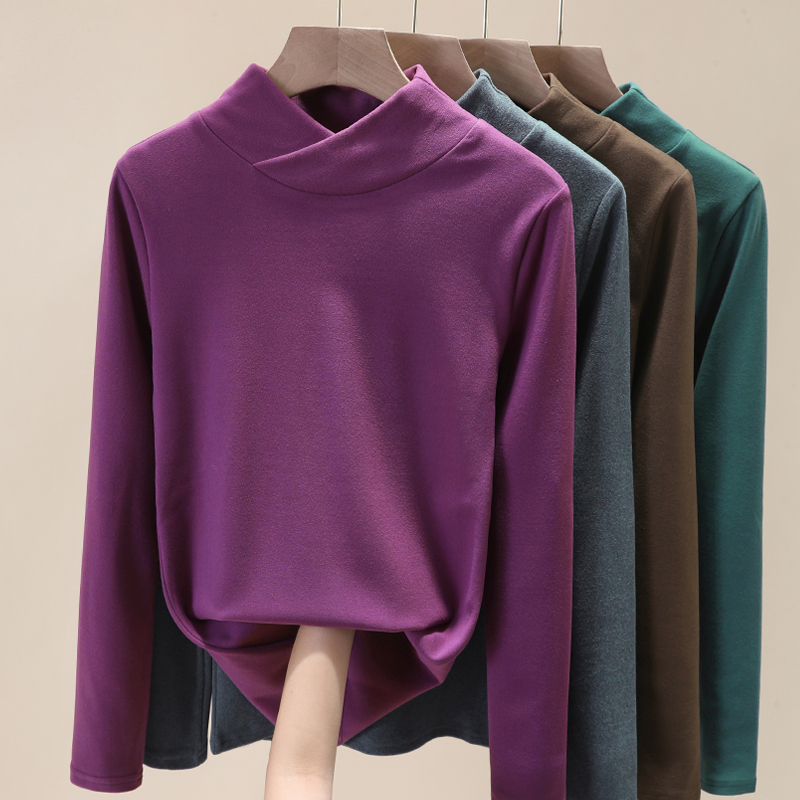 加厚双面德绒半高领长袖t恤打底衫 屮果T恤