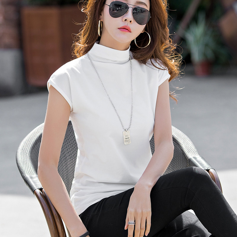 2020新款半高领短袖t恤女宽松纯色 屮果T恤