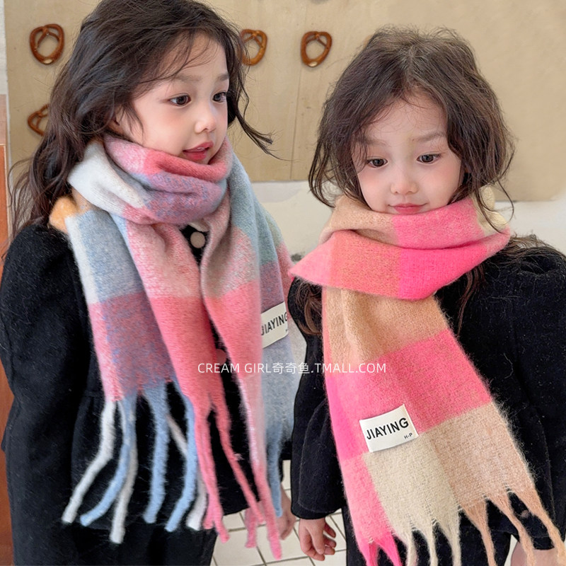 儿童围巾2025新款女童保暖宝宝复古秋冬千鸟格毛线男女孩围脖冬季,淘宝优惠券,粉丝福利购,淘宝优惠卷