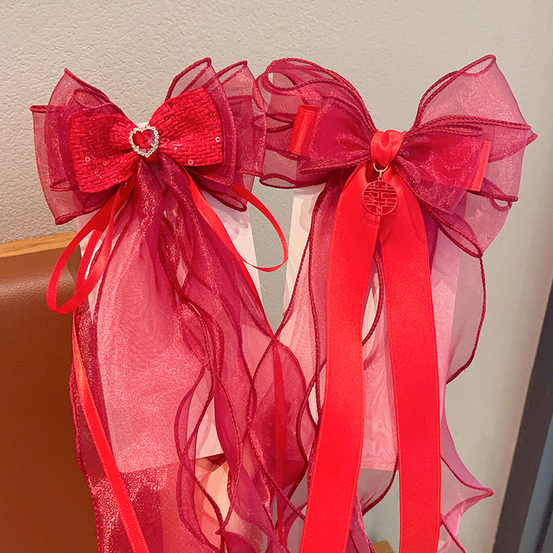 超仙公主风儿童蝴蝶结飘带发夹新年红色古风编发夹小女孩拜年发饰,淘宝优惠券,粉丝福利购,淘宝优惠卷